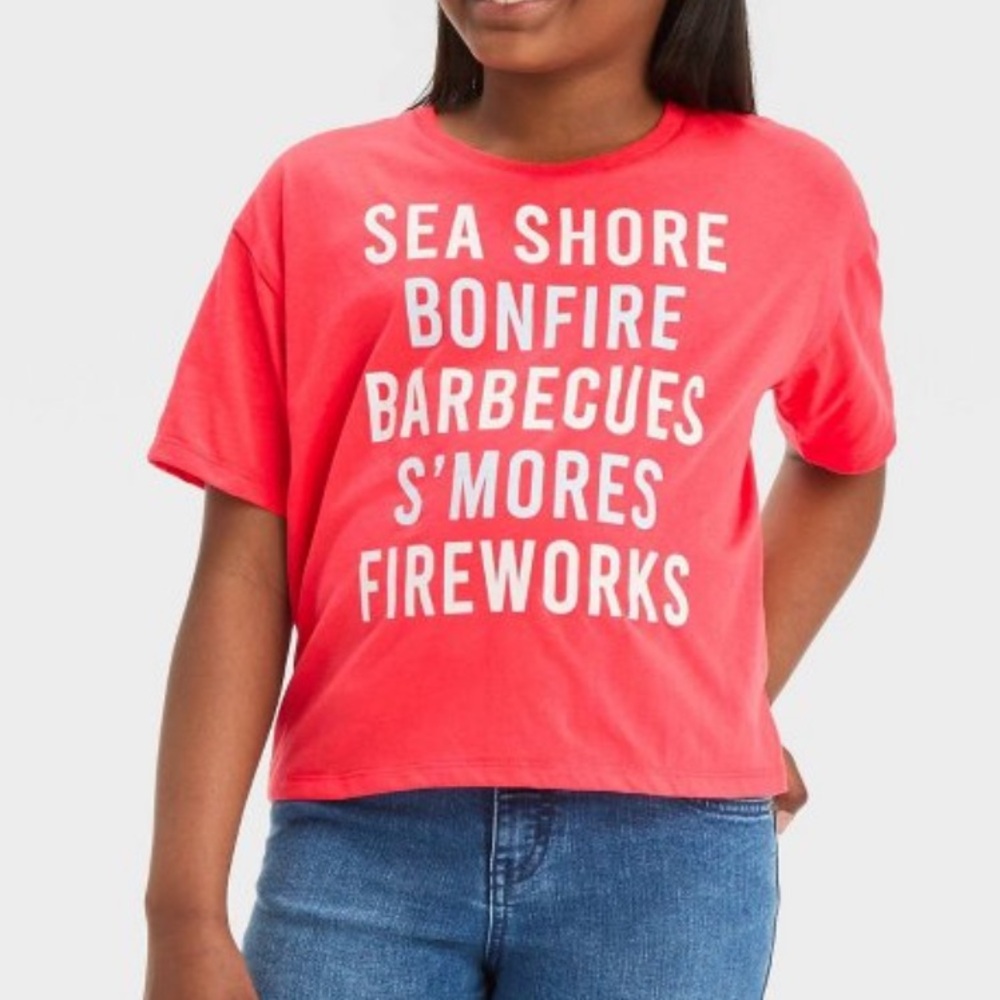 Girls' Americana List Boxy Short Sleeve Graphic T-Shirt - Red XS